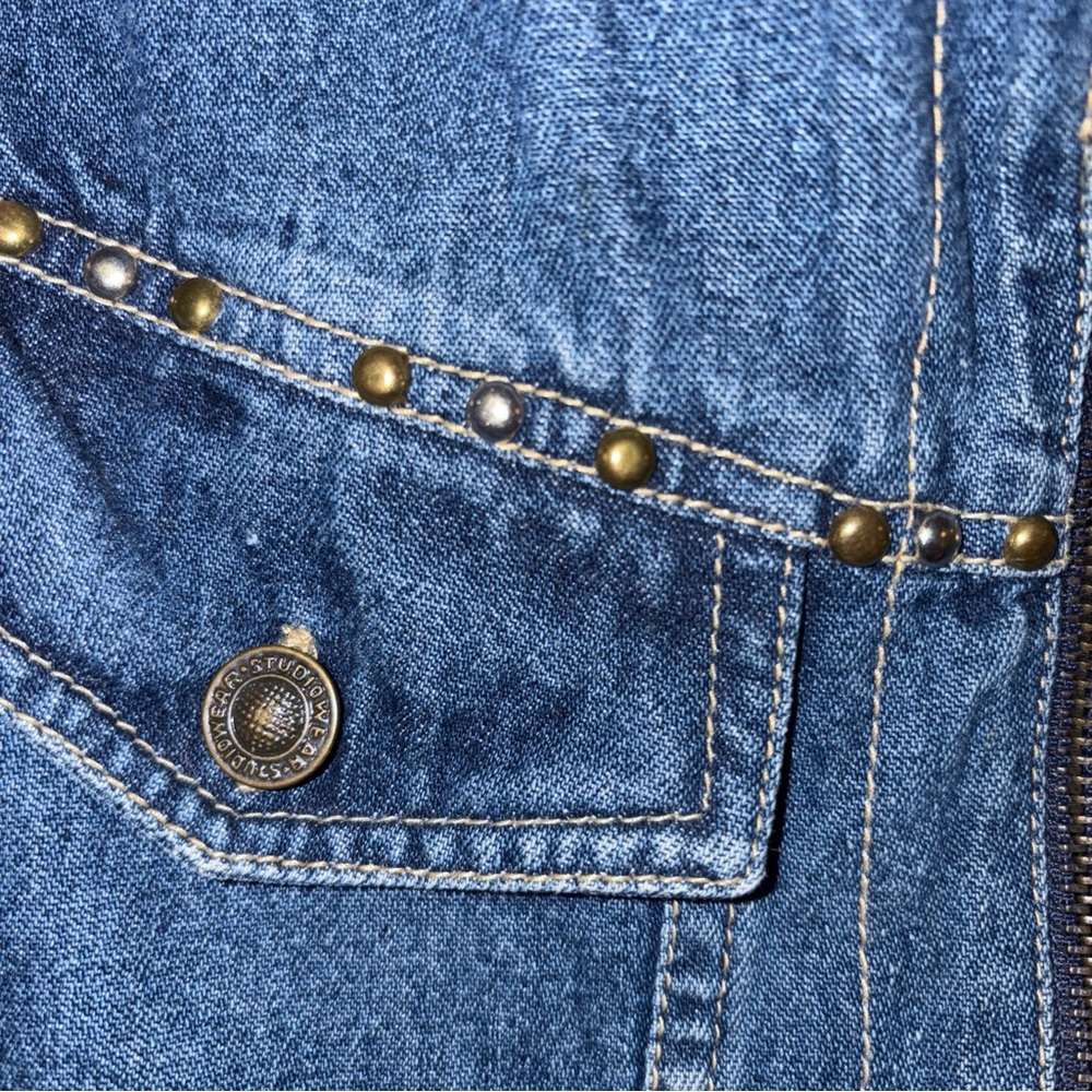 Vintage Studded Zip Denim Vest with Black Velvet Collar - Picture 5 of 9